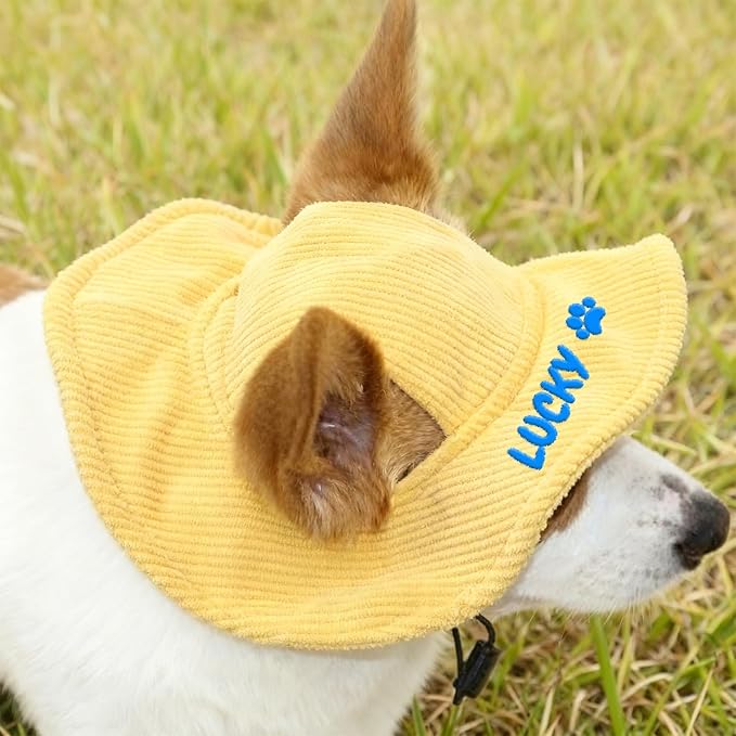Personalized Dog Hat with Embroidered Name, Custom Dog Hat with Ear Holes, Adjustable UV Sun Protection Pet Baseball Cap Bucket Hats, for Pet Lovers (5 Sizes) (Style2)