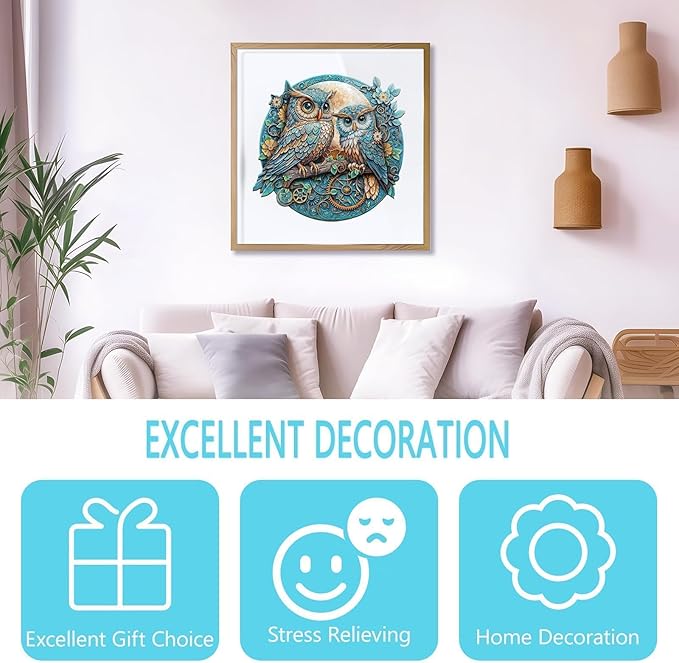 Wooden Puzzles for Adults - Embossed Owl Puzzle, Unique Shape Wooden Jigsaw Puzzle for Adults, Wood Puzzles Adult, Good Gift Idea for Family, Wall Art Home Decor (S-8.5 * 8in -100 Pieces)