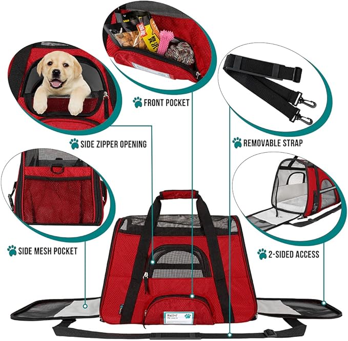 PetAmi Airline Approved Pet Carrier for Cat, Soft Sided Dog Carrier for Small Dogs, Cat Travel Supplies Accessories for Indoor Cats, Ventilated Pet Carrying Bag Medium Large Kitten Puppy, Small Red