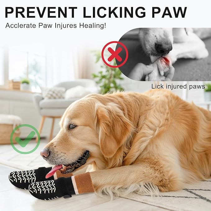 BEAUTYZOO Dog Socks to Prevent Licking Paws -Dog Boots & Paw Protectors with Grippers on Hardwood Floors, Dog Shoes for Hot/Cold Pavement Small Medium Large Senior Dogs Booties