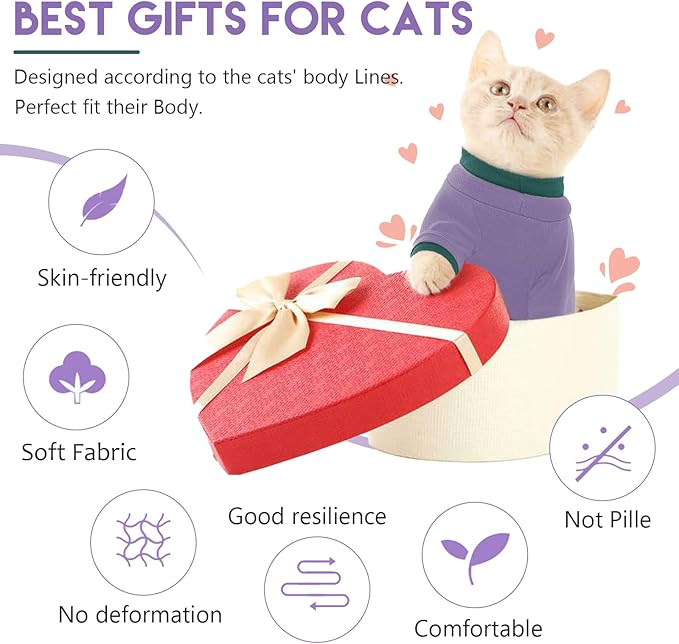 Sticky Cat Clothes Stretchy, Sphynx Hairless Sweater & Pajamas for Cats only, Soft Cat Onesie for Cats After Surgery Female Male & Hair Loss Prevention, Purple 2XL