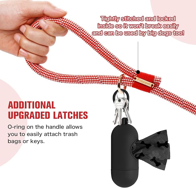 Nylon Rope Dog Leash Reflective, Handmade Braided Strong Dog Lead, Heavy Duty Rope Leash for Medium Large Dogs (5 FT - 3/5" Red)