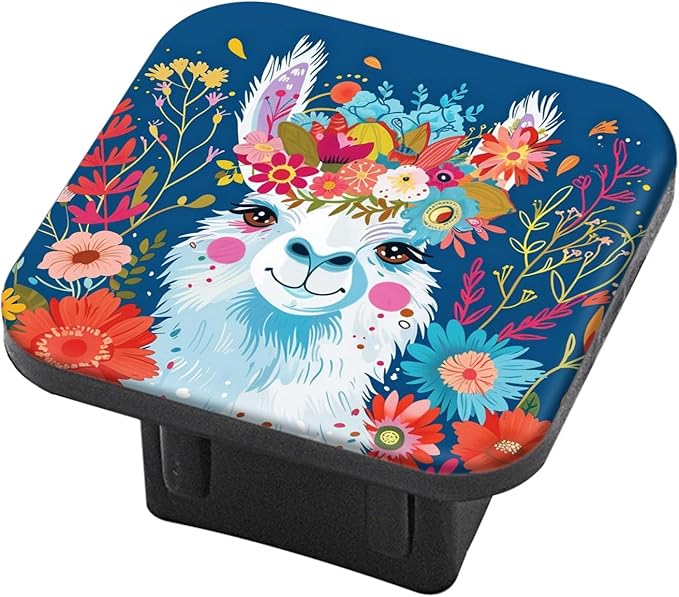 Hitch Cover Fits for 2-Inch Hitch,Llama'S Sweet Look with A Colorful Flower Wreath Rubber Trailer Hitch Cover Tube Plug Insert,Car Exterior Accessories, Receiver Tube Hitch Plug