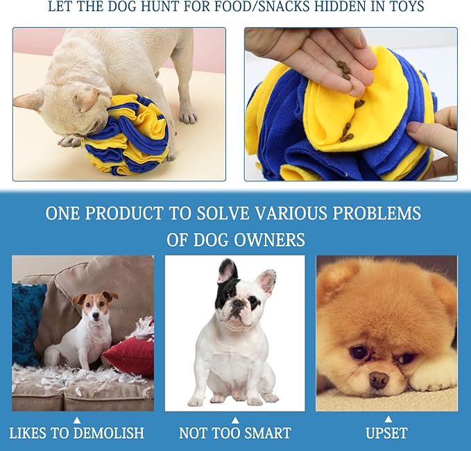 WishLotus Dog Snuffle Ball - Interactive Puzzle Toys for Dogs, Enrichment Feeding Mat Slow Feeder Stress Relief (Yellow+Blue)