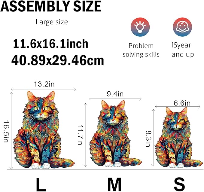 Jigfoxy Wooden Puzzle for Adults, Cat Wooden Jigsaw Puzzles for Adults, Unique Animal Shape Wood Cut Puzzles, Christmas Thanksgiving Gifts for Family Friend(S-8.3 * 6.6in-80pcs)