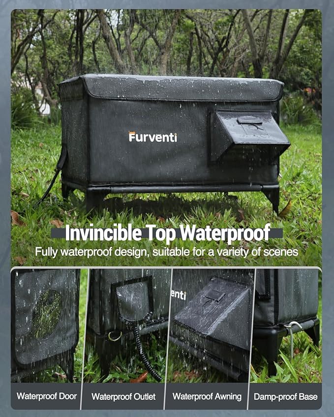 Heated Cat House for Outside,Dual Camera Mounts,100% Weatherproof & Extremely Insulated,Elevated Feral Cat Shelter with Escape Door,Waterproof Eaves for Outdoor Stray Barn Cat(Dark Grey, XL)