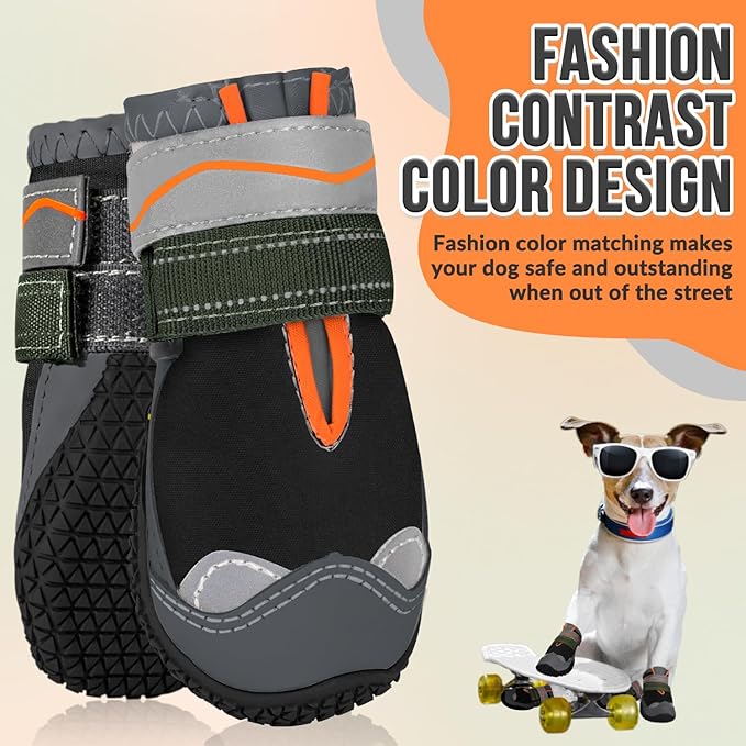 SlowTon Dog Shoes for Large Small Medium Dogs - Waterproof Dog Boots for Summer Hot Pavement, Paw Protector for Outdoor Walking Winter Snow, Anti-Slip Rubber Dog Booties for Hardwood Floor (Black, 2)
