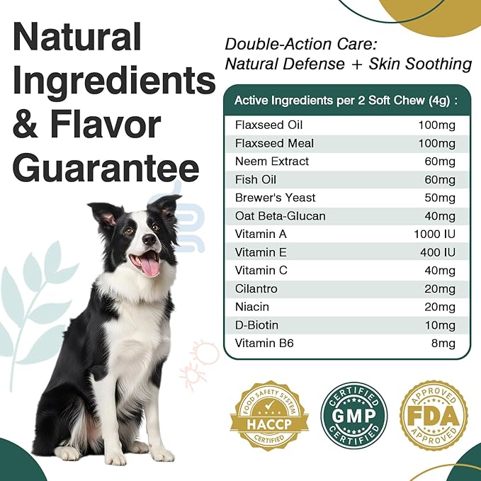 Dog Flea and Tick Treatment Chewable Probiotics Chewables for Dogs Probiotic Digestive Gut Health Natural Flea and Tick Prevention Chews Pet Probiotics for Dogs Chewable Chews Puppy Probiotic 2 in 1