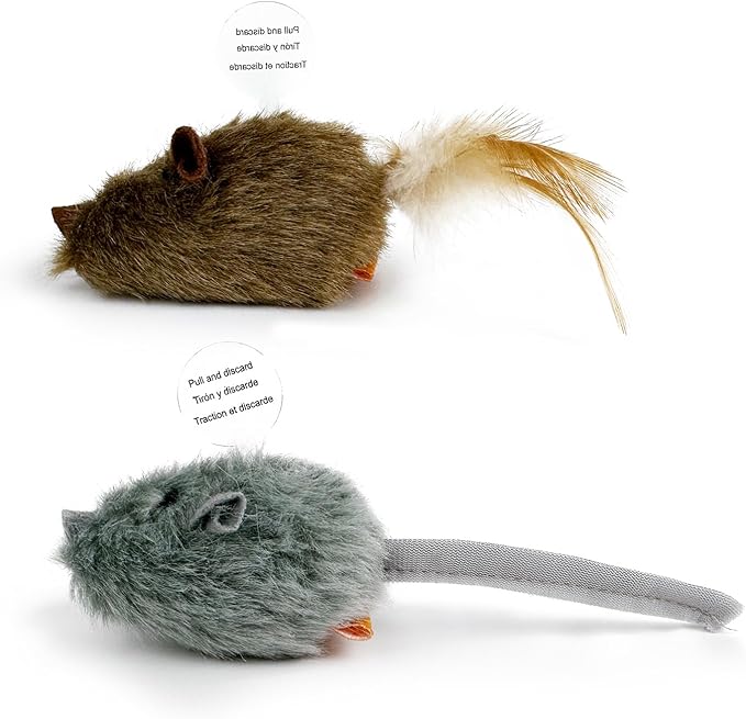 TTcat 2Pcs Silvervine Feather Mice for Cats and Kittens,Interactive Cat Mice Toy,Melody Chaser Cat Play Squeaking Mice.