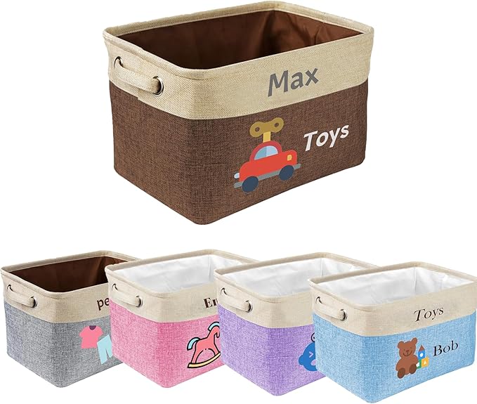 Personalized Baby Toy Basket Custom Toy Box with Name Storage Organizer Collapsible Laundry Basket Cute Basket with Handles for Girl Boy