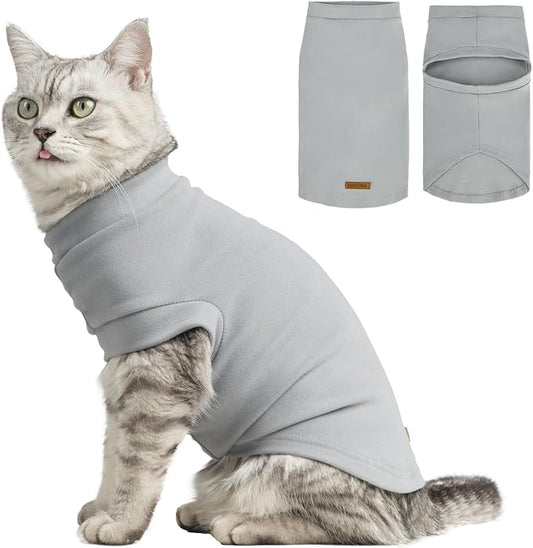 EXPAWLORER Soft Cat Sweater - Sweaters for Cats Only Warm Kitten Clothes, Fall and Winter Pet Coat Pullover Design, Fleece Sweatshirt Clothing Also for Puppy Small Dogs, Grey Small