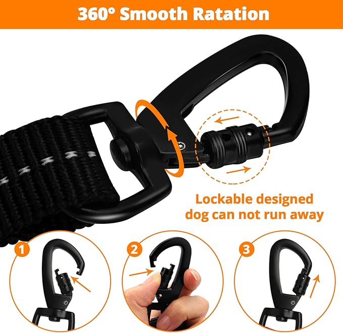 Rope Dog Leash 5 FT: Heavy Duty Leashes with Swivel Lockable Hook Reflective Threads Bungee and Padded Handle - Dog Lead for Large Small Medium Dogs Outside Walking Hiking Orange