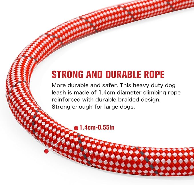 Nylon Rope Dog Leash Reflective, Handmade Braided Strong Dog Lead, Heavy Duty Rope Leash for Medium Large Dogs (5 FT - 3/5" Red)