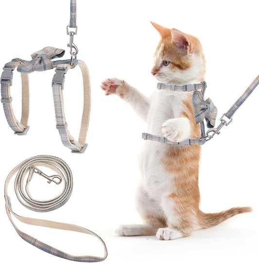 TIESOME Cat Harness and Leash Set, Adjustable Gradient Kitten Harness Escape Proof Harness with Leash for Kitty Outdoor Walking (Bow Tie)