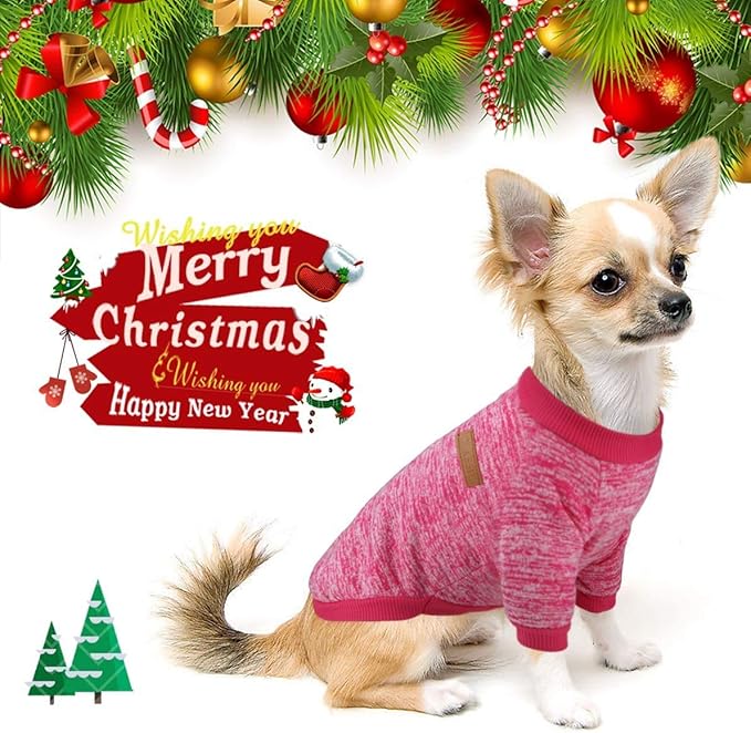 Idepet Pet Dog Classic Knitwear Sweater,Fleece Coat for Small,Medium Dog,Warm Pet Dog Cat Clothes,Soft Puppy Customes (XXL, Rosered)