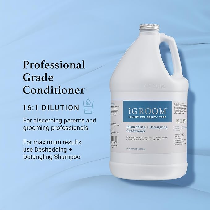 iGroom Deshedding & Detangling Dog Conditioner, Luxury Pet Beauty Care, Loosen Tangles + Unwanted Undercoat, Adds Shine + Volume, Made in USA (1 GAL)