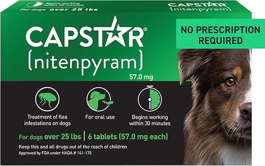 Capstar for Dogs (nitenpyram), Fast-Acting Oral Flea Treatment for Dogs Over 25+ lbs, Vet-Recommended Flea Medication Tablets Start Killing in 30 Minutes, 6 Doses