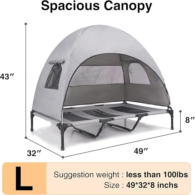 Elevated Outdoor Dog Bed with Canopy – Cooling Camping Tent, Removable Shade, Off-Ground Cot, Large