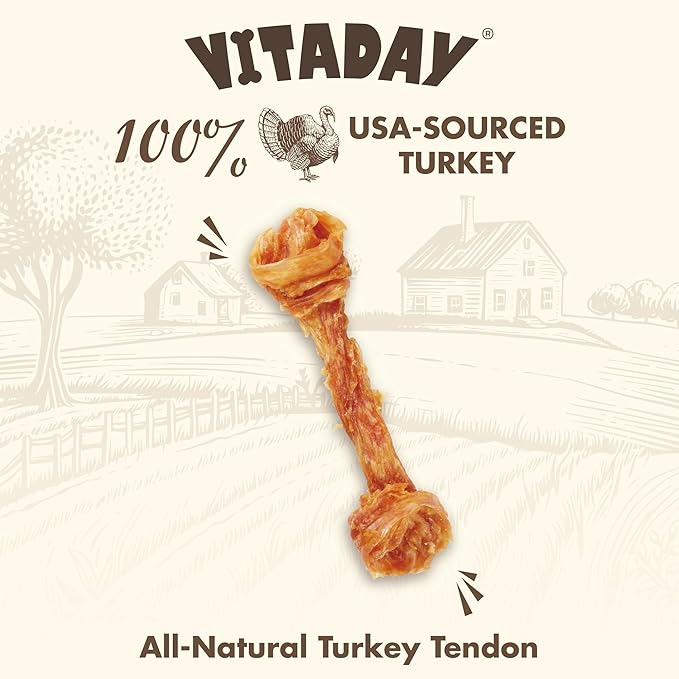 Turkey Tendons for Dogs, All Natural, Healthy Dog Treats, Long Lasting, Hypoallergenic Dog Chews, Rawhide Free, USA-Sourced, for Large Dogs, Bone (L), 1 Count Pack