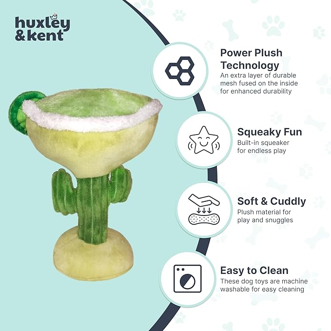 Huxley & Kent Funny Dog Toy w/Squeaker – Power Plush Squeaky Dog Toys for Small, Medium & Large Dogs – Soft Stuffed Animal for Indoor Play & Fetch - Margarita Loco, Small