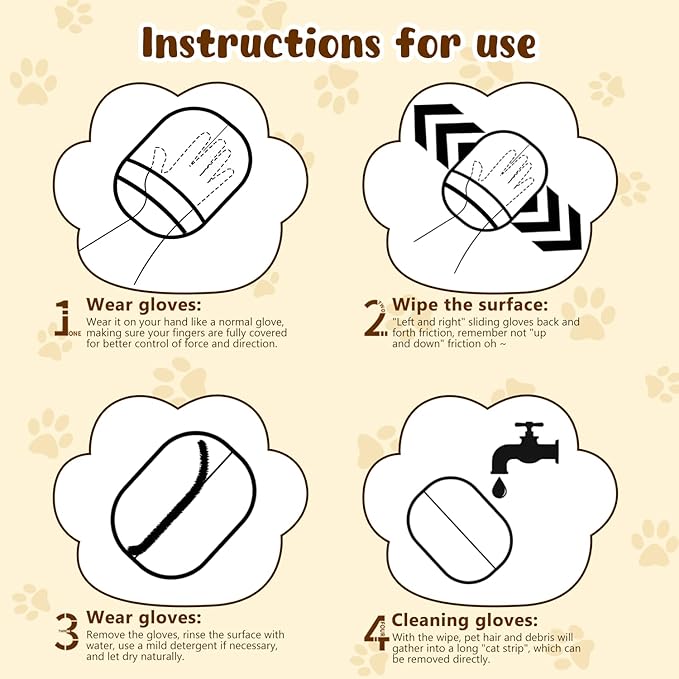 Magic Brush Pet Hair, Electrostatic Pet Hair Remover Gloves for Cats & Dogs, Upgraded Animal Fur Removal Tool, Reusable Cats & Dogs Grooming Gloves for Hair Removal (1)