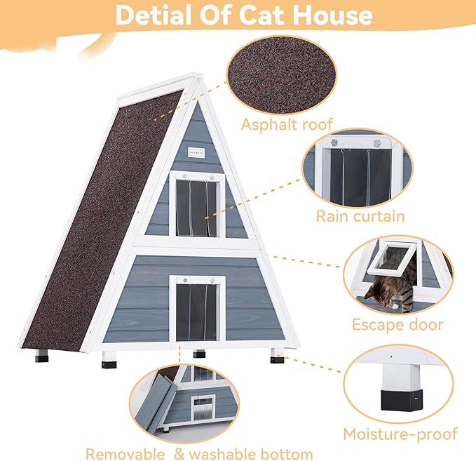 Petsfit Outdoor Cat House Weatherproof 31" Lx20 W x36 H, Two Level Outside Feral Cat House with Escape Door， Indoor Pet House for Small Animal Winter Grey