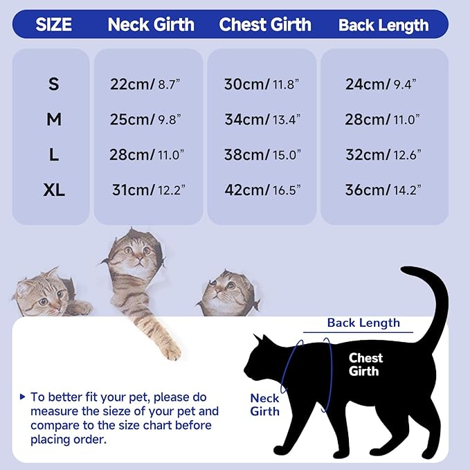 Stress-Free Cat Recovery Suit for Female Cats - Vet-Backed E-Collar Alternative, Anti-Lick & Rear Access Design RoyalBlue M