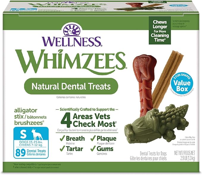 WHIMZEES Wellness Value Box Dog Dental Treats, Natural Chews, Small Size, (89 Count)