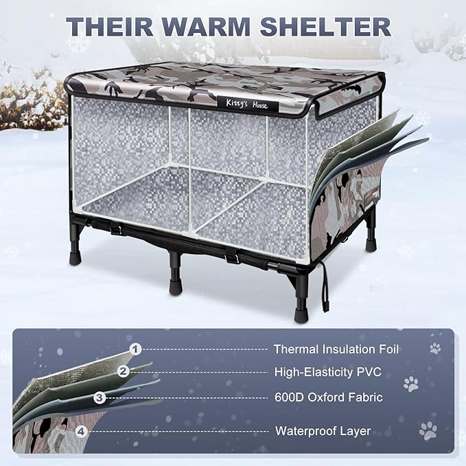 Outdoor Cat House for Ferals （Unheated） - 24''x18''x18'' Weatherproof Waterproof Cat Shelter with Rain Coat, Cozy All-Weather Protection for Stray & Outdoor Cats in Winter