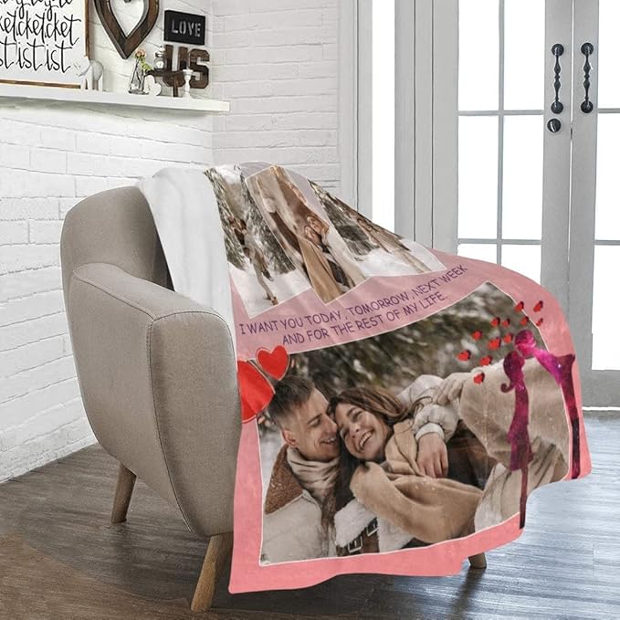 Custom Blanket with Picture Photos, Make a Customized Collage Exclusive Blankets Gift for Lover/Wife/Husband/Him/Her/Girlfriend, Personalized Souvenir Throws for Bed Couch Sofa Travel