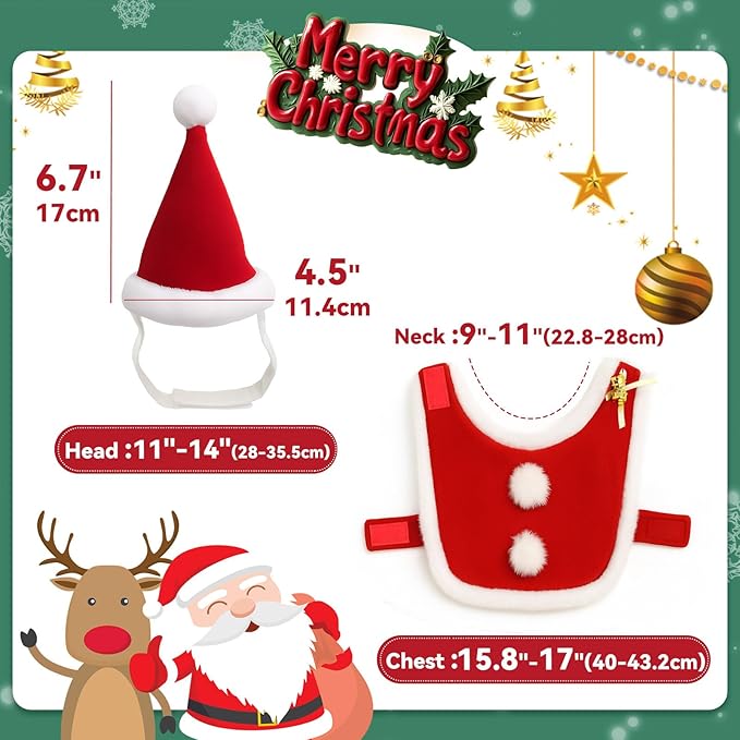 Cat Christmas Hat with Cloak, Small Dog Santa Costume, Pet Christmas Costume Suit for Cats Puppy Rabbits Doll, Santa Claus Set, Red S