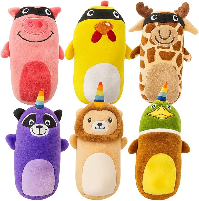 Jalousie 5 Pack Tough Plush Animal Dog Toys Assortment Value Bundle Dog Squeaky Toys Assortment Puppy Pet Mutt Dogs Toy Squeak Toy for Snall Medium Large Breeds (6 Pack Surprise Mix)
