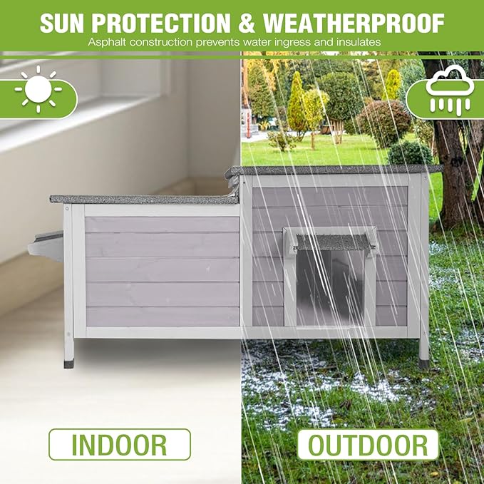 GUTINNEEN Large Heated Cat House Outdoor Insulated Cat House Weatherproof Feral Cat Shelter with Thermostat-Controlled Heating Pad, 6-Sided Thermal Liner for 1-4 Feral Stray Barn Cats (Winter-Ready)