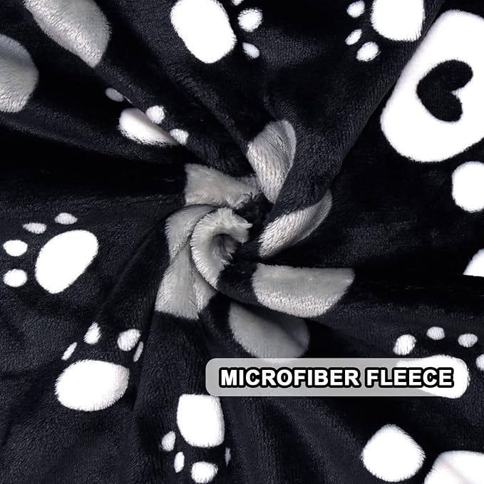Dog Blanket, Soft Fleece Dog Blankets for Large Dogs, Fluffy Flannel Pet Cat Puppy Blanket Mat Cover for Bed Couch, Cute Paw Print Throw Blanket for Dogs, Black 50"X40"