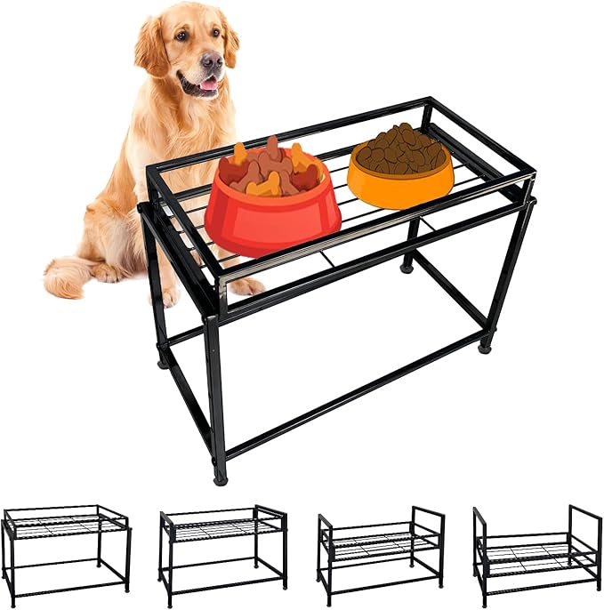 Lifted Dog/Cat Bowl Stand, Raised Dog Bowl Holder for Existing Bowls, 4 Adjustable Heights for Puppy, Small, Medium and Large Size Dogs.
