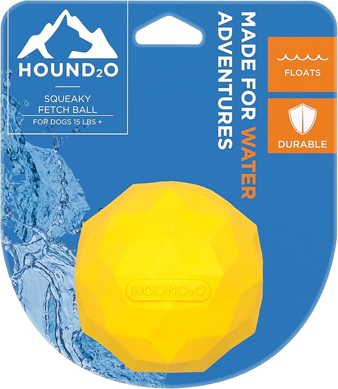 Playology Hound2O Dog Toys | Squeaky Fetch Ball for Dogs | Yellow Floating Outdoor Toy - Easy to Clean and Made from Non Toxic Materials