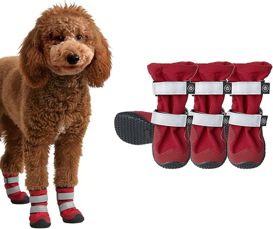 Spark Paws Dog Shoes, Waterproof Dog Boots for Medium to Large Dogs, Non Slip, Breathable Dog Booties and Paw Protectors - 4PCS Doggie Hiking Boots with Reflective Straps - Red, Size 3