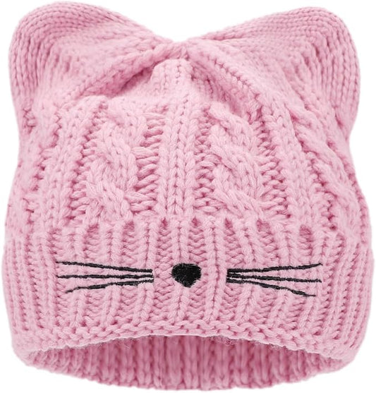 Kids Girls Cat Ear Hat Winter Warm Knit Beanie Cute Ski Skull Cap for Ages 7-12