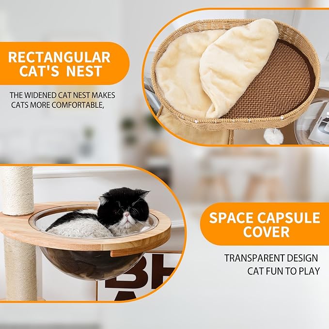 Cat Tree Tower for Indoor Cats, House Condo for Large Cats, Modern Tall Manual Hand Woven With Sisal, Scratching Post, Cute Furniture Activity Centre, Cat Lover Gift