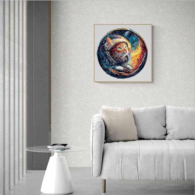 KAAYEE Wooden Puzzles for Adults, 3D Space Cat 100 Piece Unique Animal Shape Puzzle, Cat Wood Puzzle for Adults, Creative Gifts for Friends/Family, Home Decor(8.5 * 8.3in)