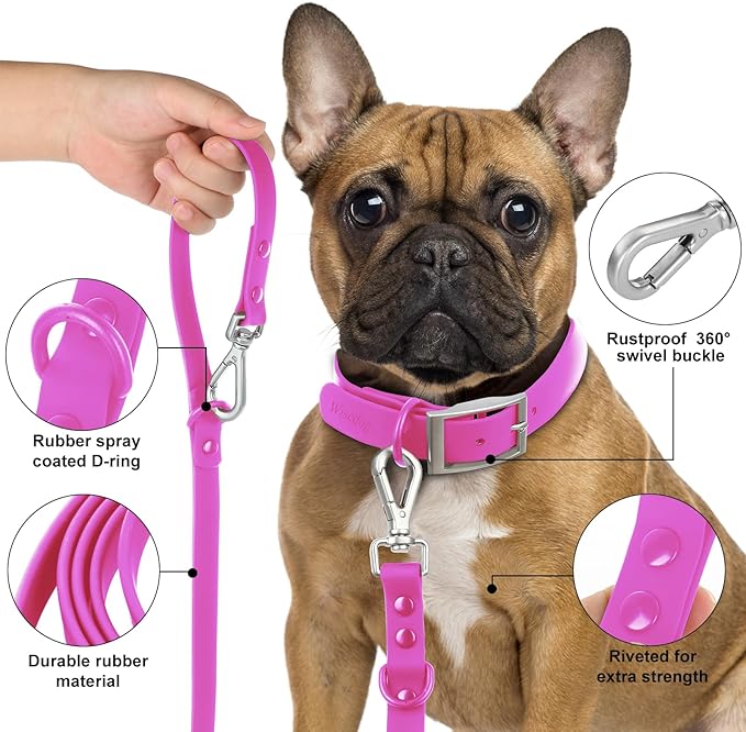 Wisedog Waterproof Dog Leash – 5ft/6ft Adjustable with 2 Hooks & Traffic Handle, Easy to Clean Double Clip Leash for Small, Medium, Large Dogs (Rose Violet,S)