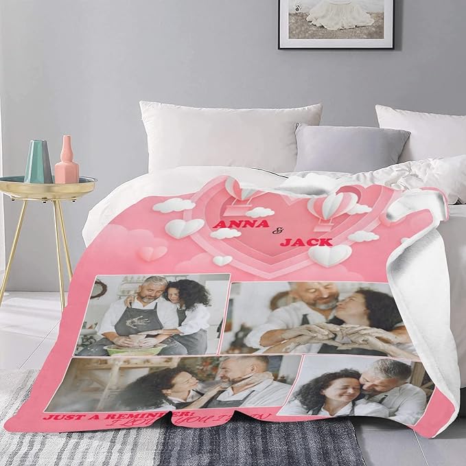 Custom Blanket with Picture Photo Text, Make a Customized Collage Personalized Blankets Gifts for Lover/Husband/Wife/Boy Friend/Girlfriend/Him/Her, Customizable Throws for Wedding