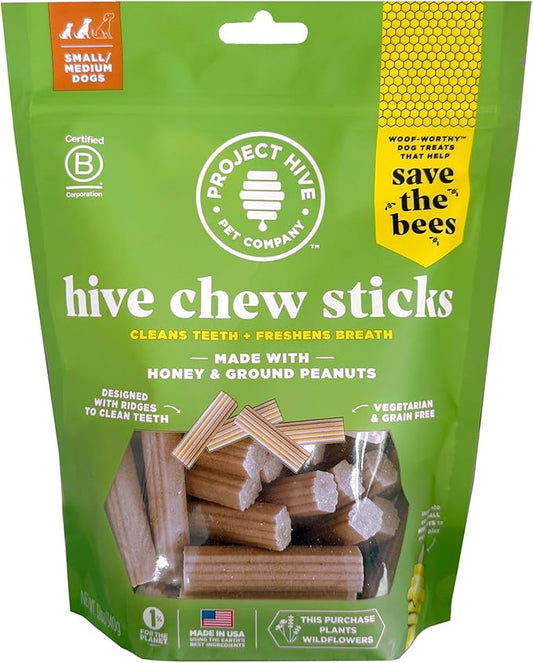 PROJECT HIVE ·PET COMPANY· Dental Chew Stick Treats for Small Dogs 12 oz. Ñ Healthy, Natural Peanut Butter Flavored, Natural, Vegetarian Chews, Made in The USA (Chew Sticks, Small Breeds)