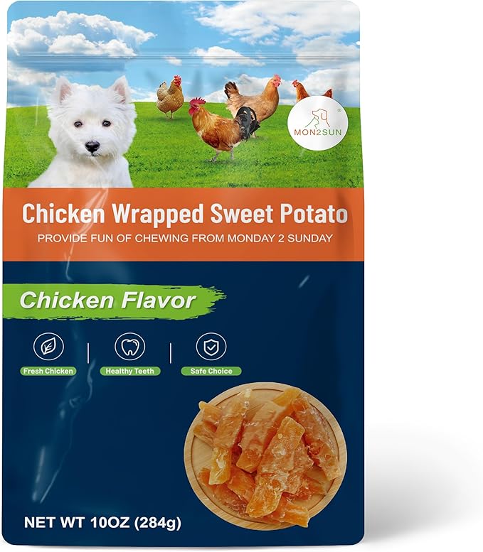 MON2SUN Dog Treats Rawhide Free Chicken Wrapped Sweet Potato Snacks, Gluten & Grain Free, Treats for Puppy and Small Dogs, (Chicken, 10 Ounce -Pack of 1)