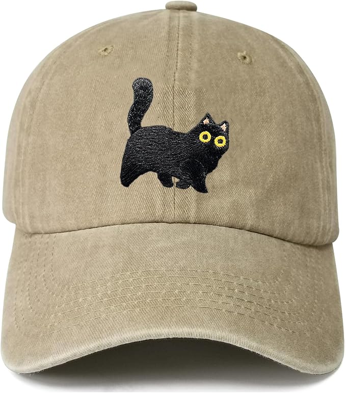 Black Cat Hat,Ragdoll Cat Embroidered Adjustable Cotton Baseball Cap for Men Women,Gifts for Cat Lovers