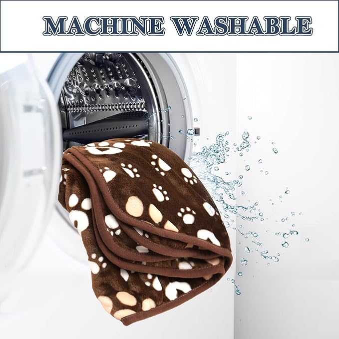 Brown Fleece Extra Large Dog Blanket, 80'X60', Soft Flannel Pet Cat Puppy Blanket Mat Cover for Bed Couch, Cute Paw Print Throw Blanket for Dogs