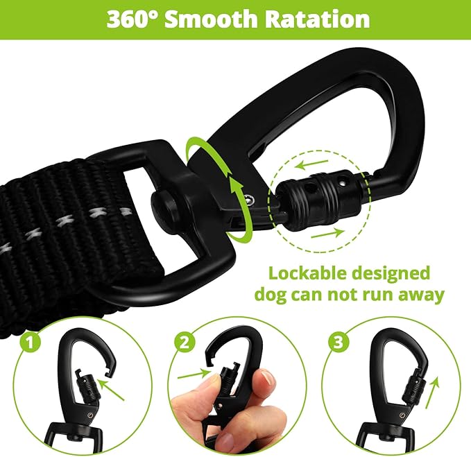 Rope Dog Leash 5 FT: Heavy Duty Leashes with Swivel Lockable Hook Reflective Threads Bungee and Padded Handle - Dog Lead for Large Small Medium Dogs Outside Walking Hiking Green