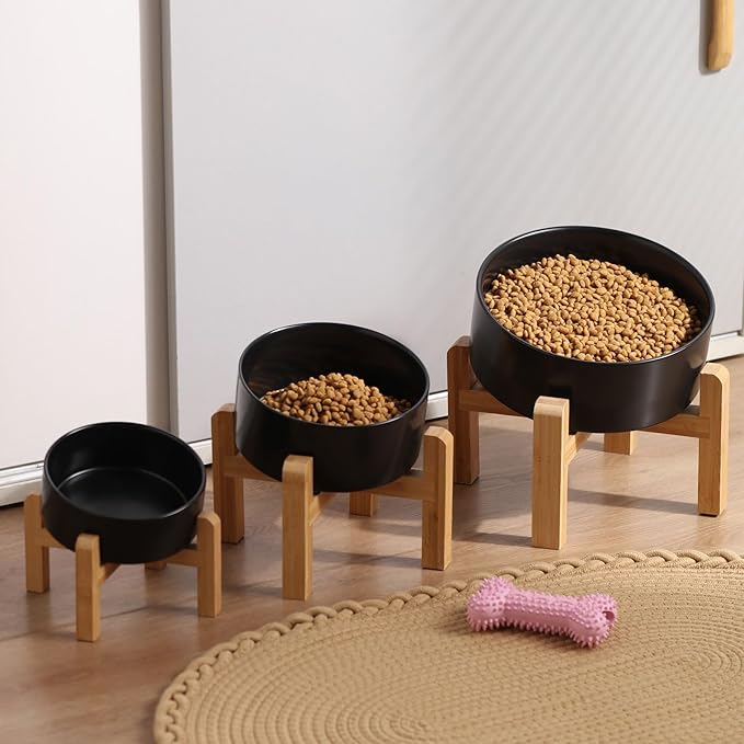 Petygooing Black Raised/Elevated 15°Slanted Ceramic Dog Bowl for Small Breeds,Tilted Anti Slip Pet Feeding Bowl,Food Water Dish with Stand for Cats and Small Dogs Puppy 13.5 OZ (5.1In / 1.7 Cups)