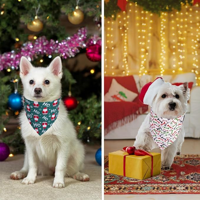 ADOGGYGO 4 Pack Dog Bandana Christmas Pet Scarf Triangle Bibs Kerchief Set Puppy Christmas Costume Accessories Decoration for Small Dogs (Small)