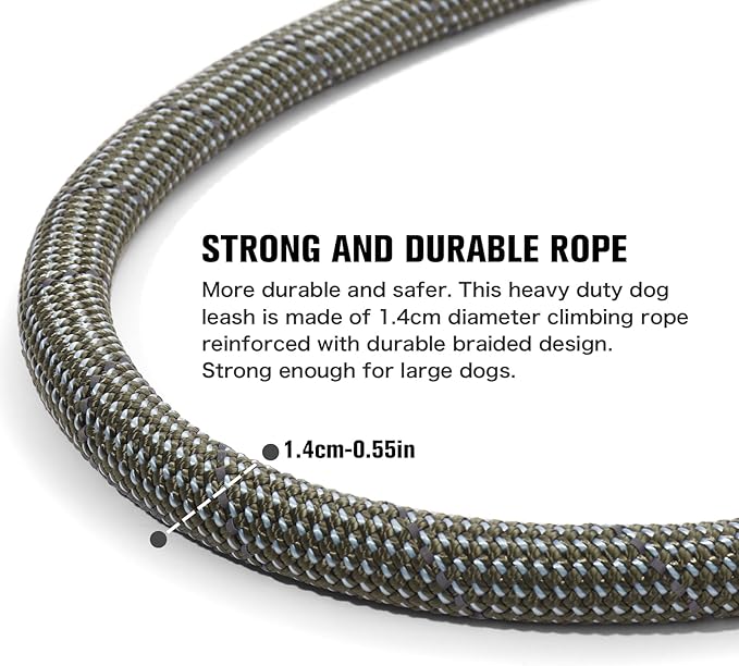 Nylon Rope Dog Leash Reflective, Handmade Braided Strong Dog Lead, Heavy Duty Rope Leash for Medium Large Dogs (5 FT - 3/5" Silver Grey)